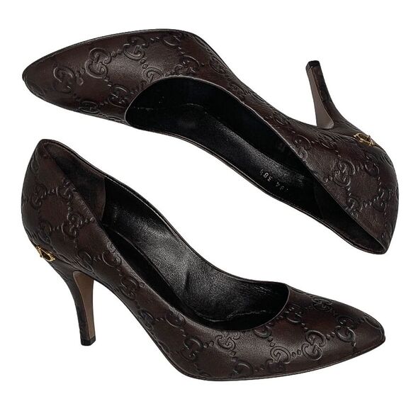 Gucci Chocolate Brown Leather Pumps Horsebit Heel EU 38.5 US 8.5 Made in Italy - Picture 4 of 12